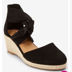 Black faux suede wedge espadrilles